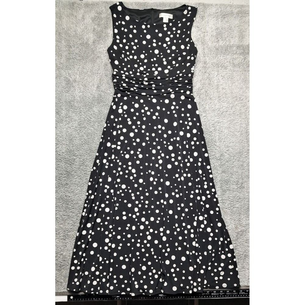 Christopher & Banks Sleeveless Stretch Fit Flare Midi Dress Womens Sz 4 Polka Do